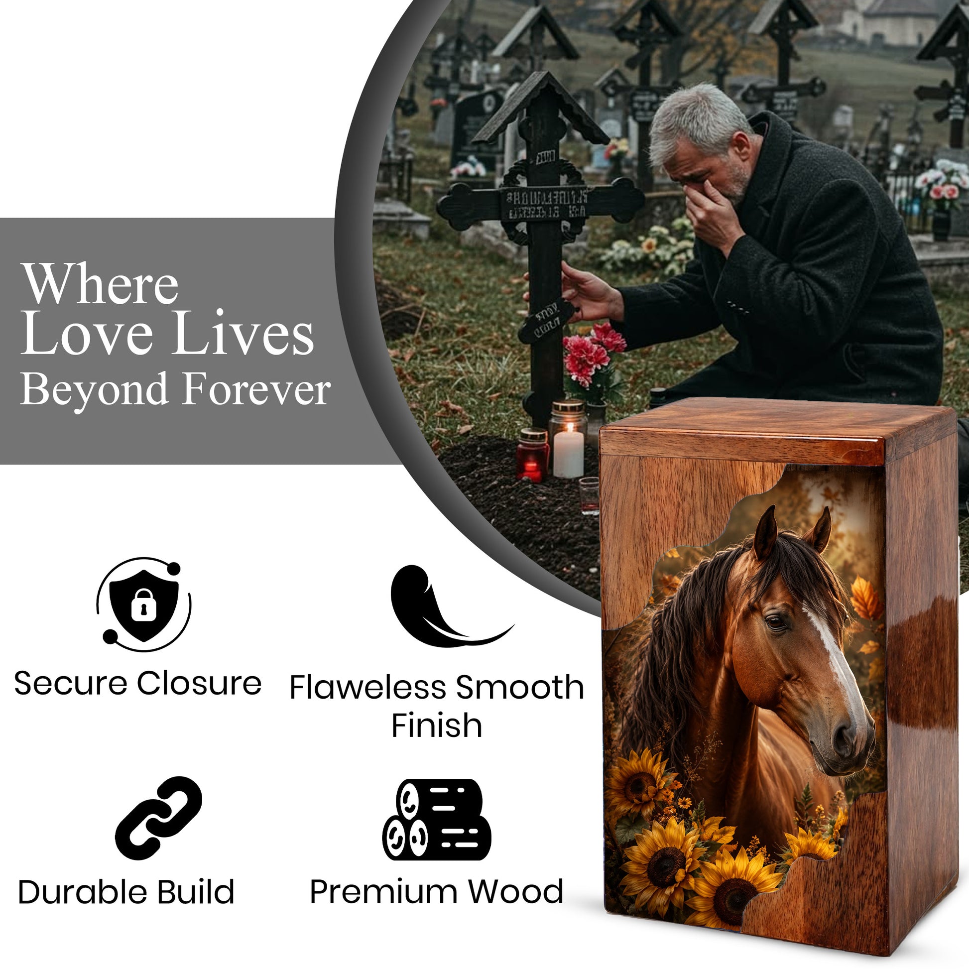 Horse Wooden Cremation Urn – Wooden Urn for Human Ashes