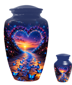 Blue Butterfly Cremation Urn for Ashes - Heart Beach Sunset Keepsake Urns