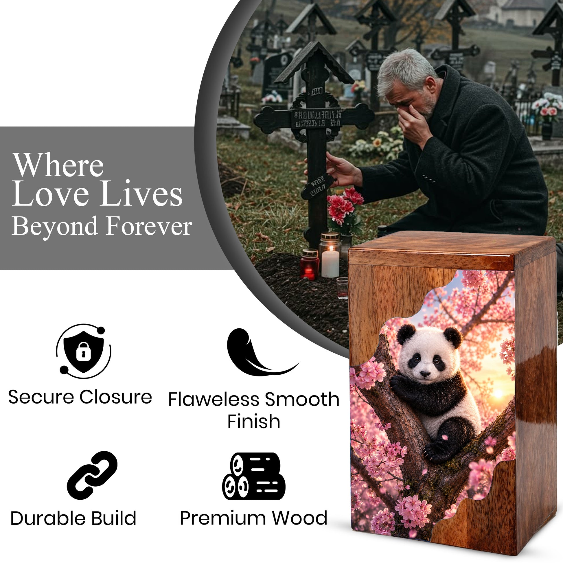 Panda Wooden Cremation Urn – Wooden Urn for Human Ashes