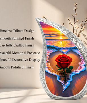 Red Rose Ocean Sunset Urn for Ashes | Beach Urn for Human Ashes, Ocean Wave Cremation Urn