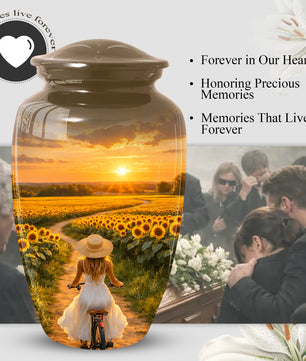 Sunflower Urn for Mom – Sunset Memorial  LargeUrn for Ashes | Beautiful Cremation Urn for Women