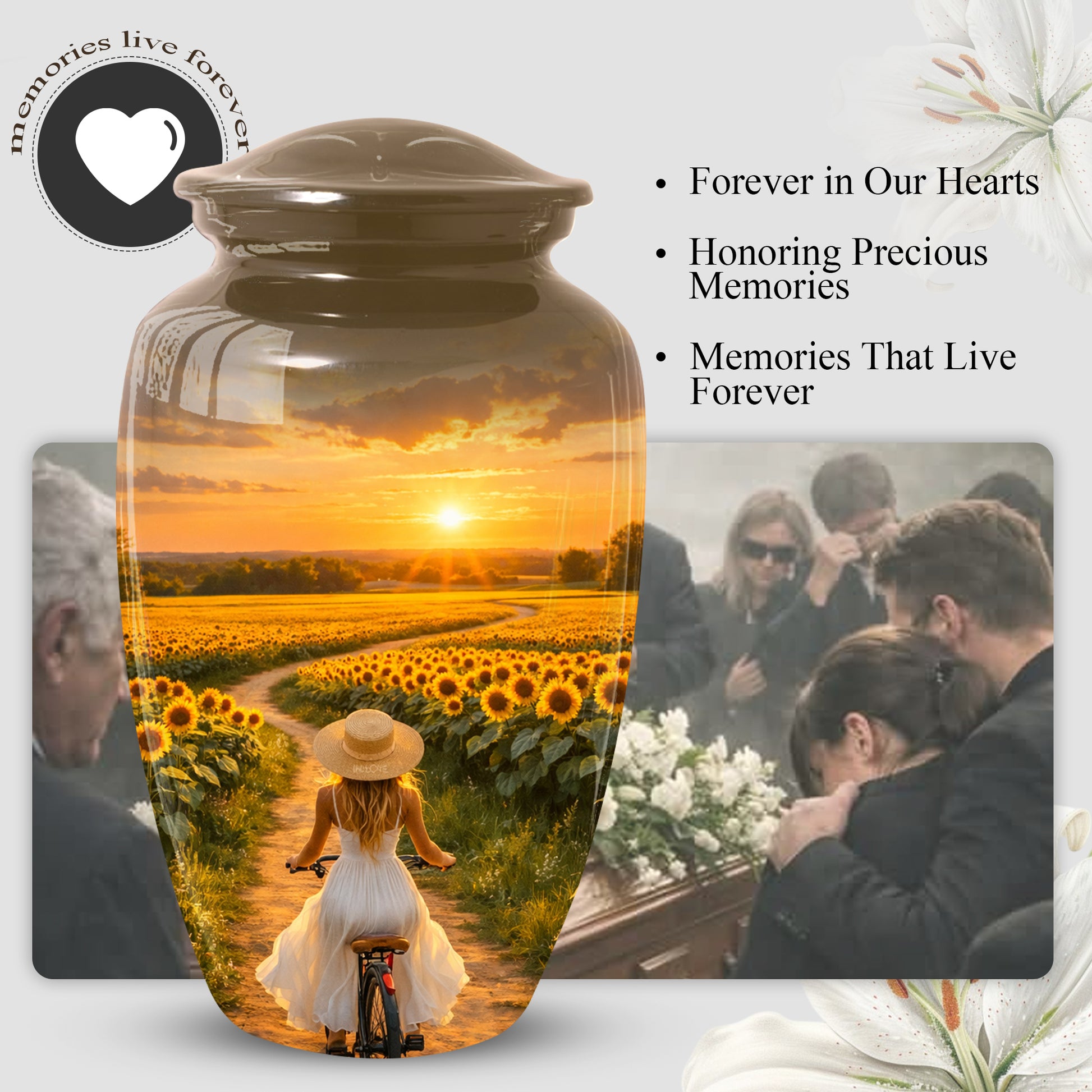 Sunflower Urn for Mom – Sunset Memorial  LargeUrn for Ashes | Beautiful Cremation Urn for Women