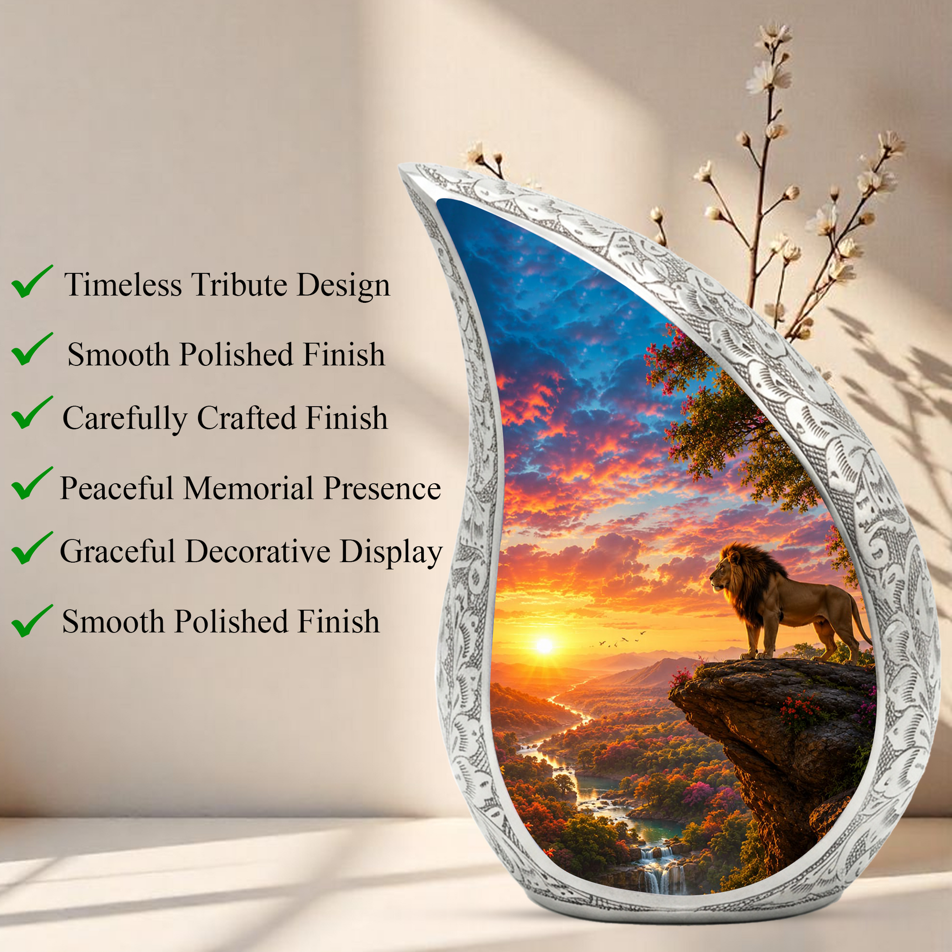 Lion Sunset Urn for Human Ashes | Adult Cremation Urn for Dad