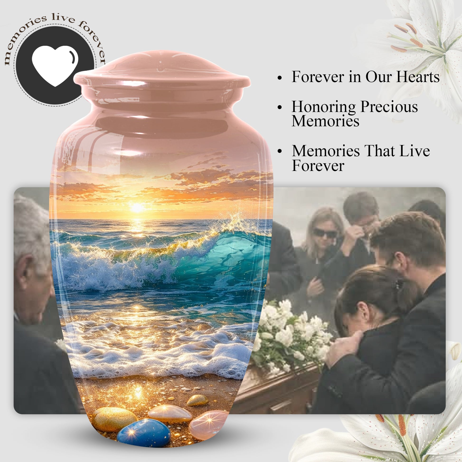 Ocean Sunset Urn for Mom | Beach Cremation  Large Urn for Women | Adult Female Memorial Urn