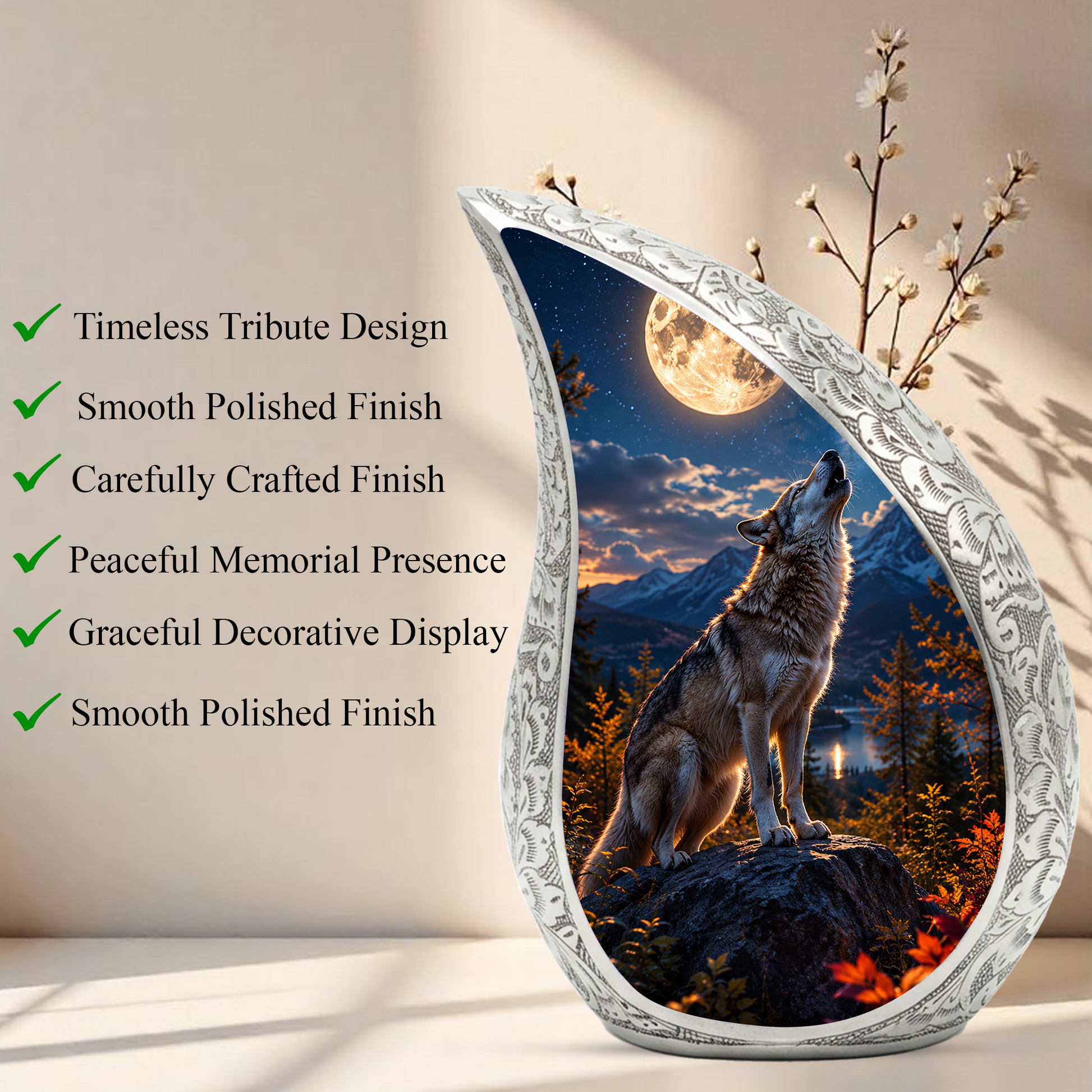 Growling Wolf Urn for Human Ashes | Wolf Adult Cremation Urn | Wolf Adult Urn for Ashes