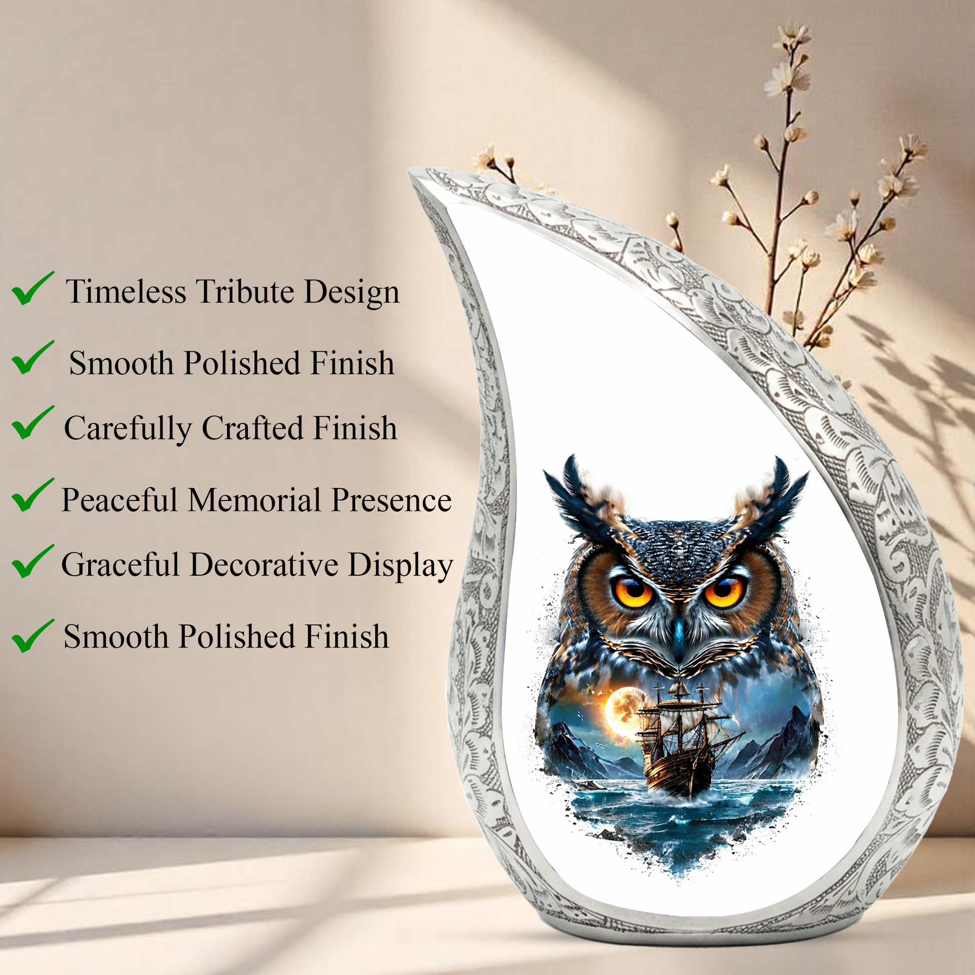 Owl Cremation Urn for Dad – Personalized Adult Cremation Urn for Ashes | Nautical Memorial Urn for Father