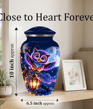 Owl Cremation Urn for Adult Ashes, Colorful Owl Under Moonlight Adult Urn for Human Ashes