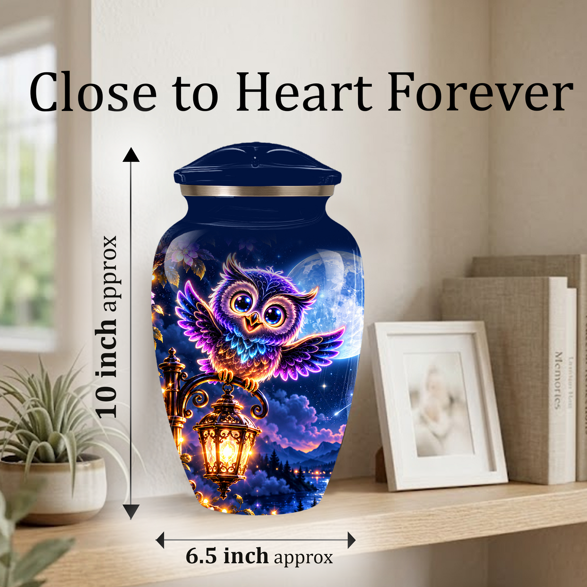 Owl Cremation Urn for Adult Ashes, Colorful Owl Under Moonlight Adult Urn for Human Ashes