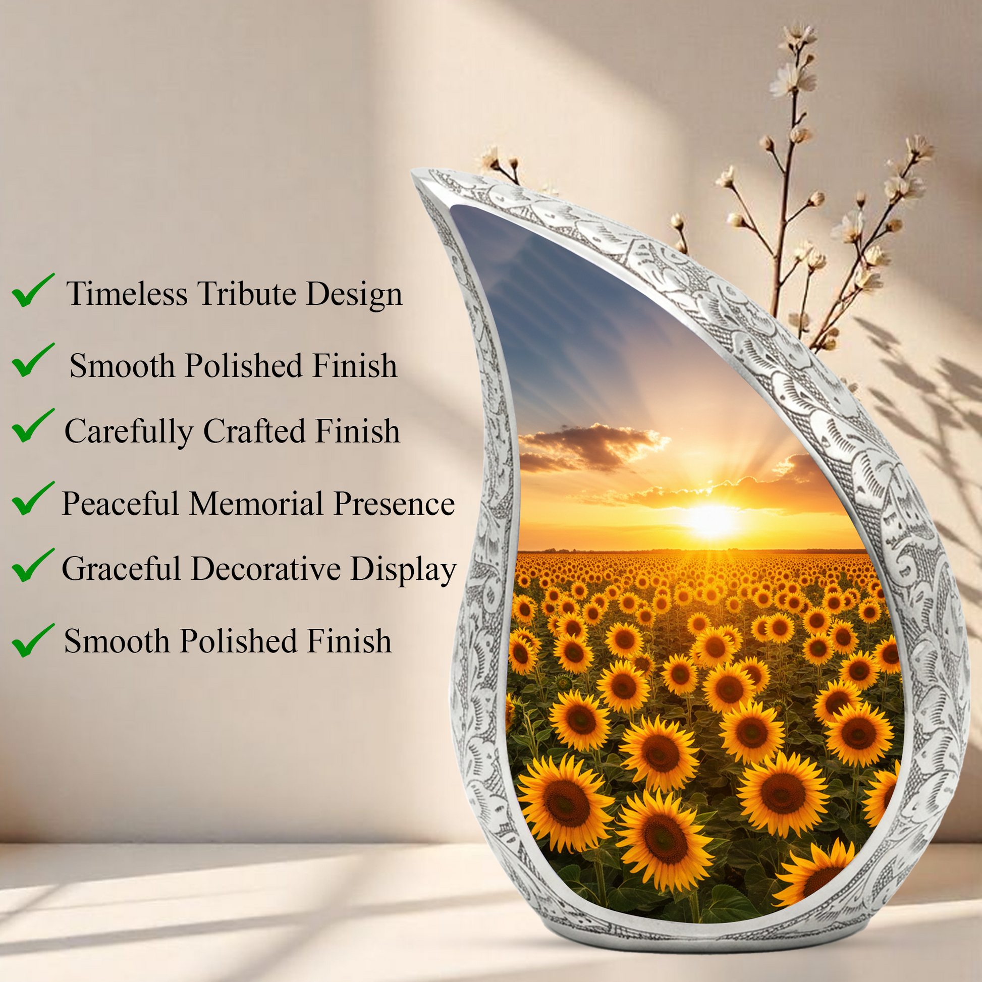 Sunflower Urn for Mom | Sunflower Urn for Human Ashes | Adult Cremation Urn