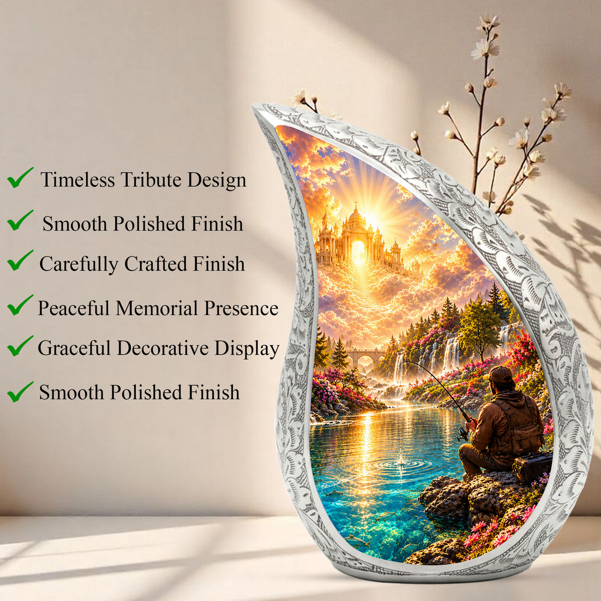 Fishing Cremation Urn for Adult Ashes, Personalized Fishing Memorial Urn