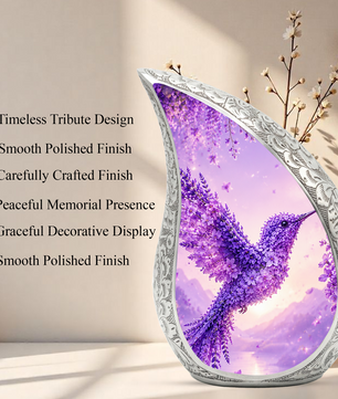 Hummingbird Urn for Human Ashes | Purple Floral Adult Cremation Urn | Beautiful Hummingbird Memorial Urn for Adult Ashes