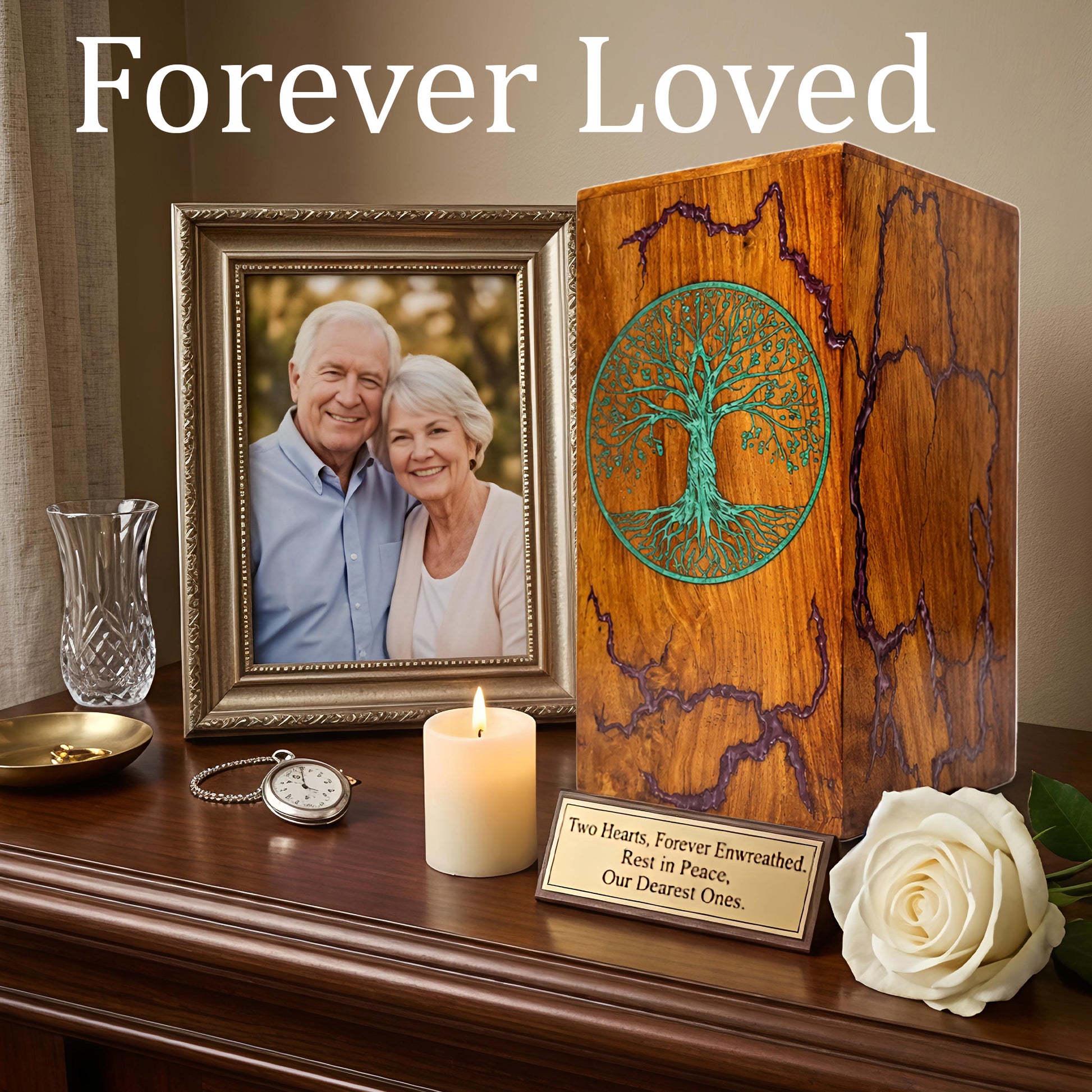 Tree of Life Wood Urn For Ashes - Personalized Wooden Keepsake Resin Urns Box