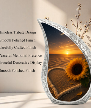 Beach Sunflower Urn for Human Ashes | Adult Cremation Urn with Sunflower & Coastal Design