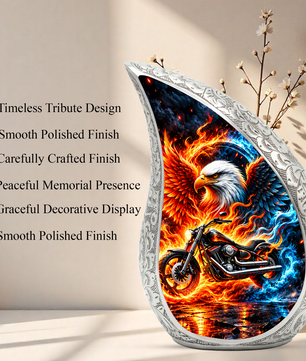 Motorcycle Cremation Urn for Ashes, Eagle Fire Memorial Urn