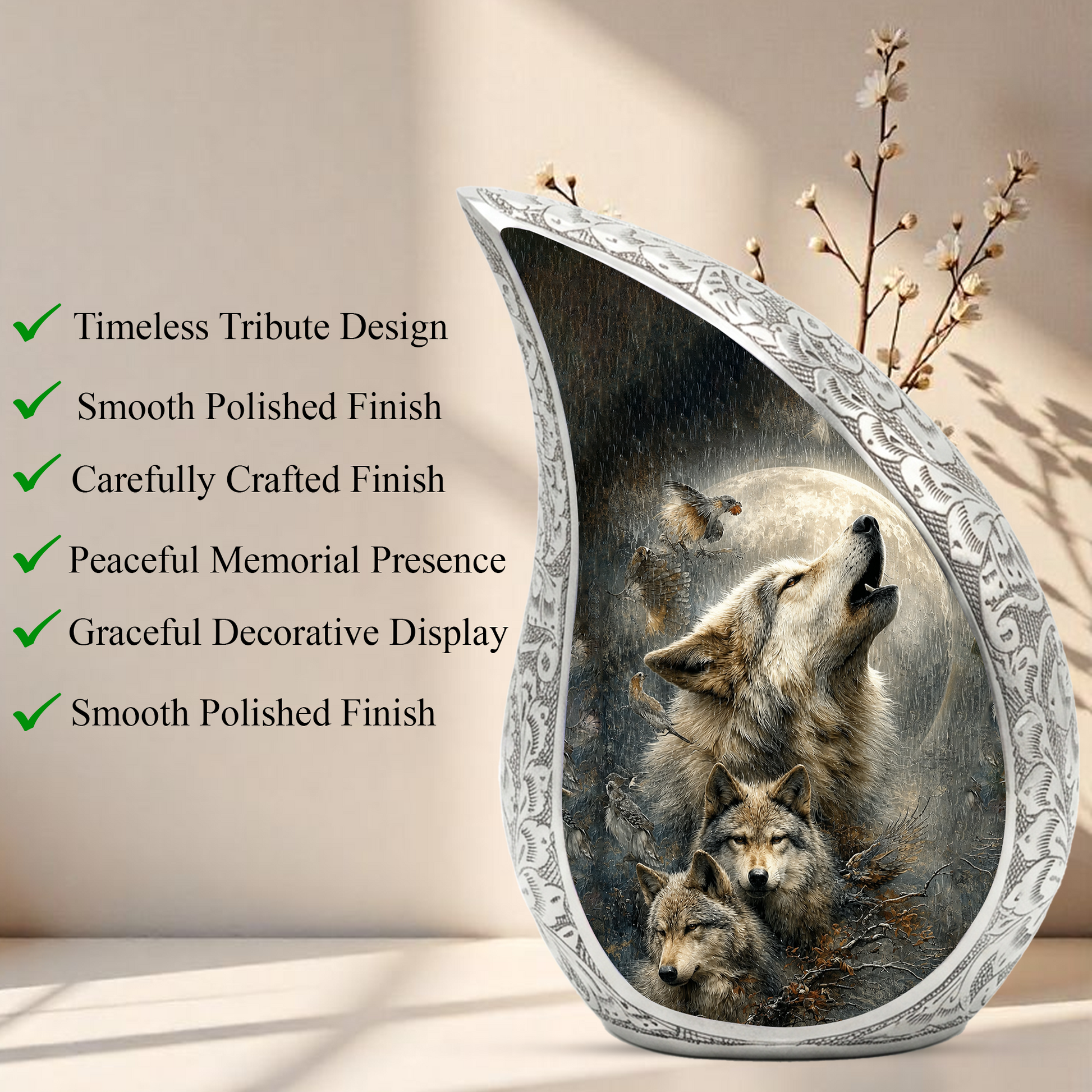 Wolf Urn for Human Ashes | Powerful Wolf Adult Cremation Urn | Wildlife Memorial Urn