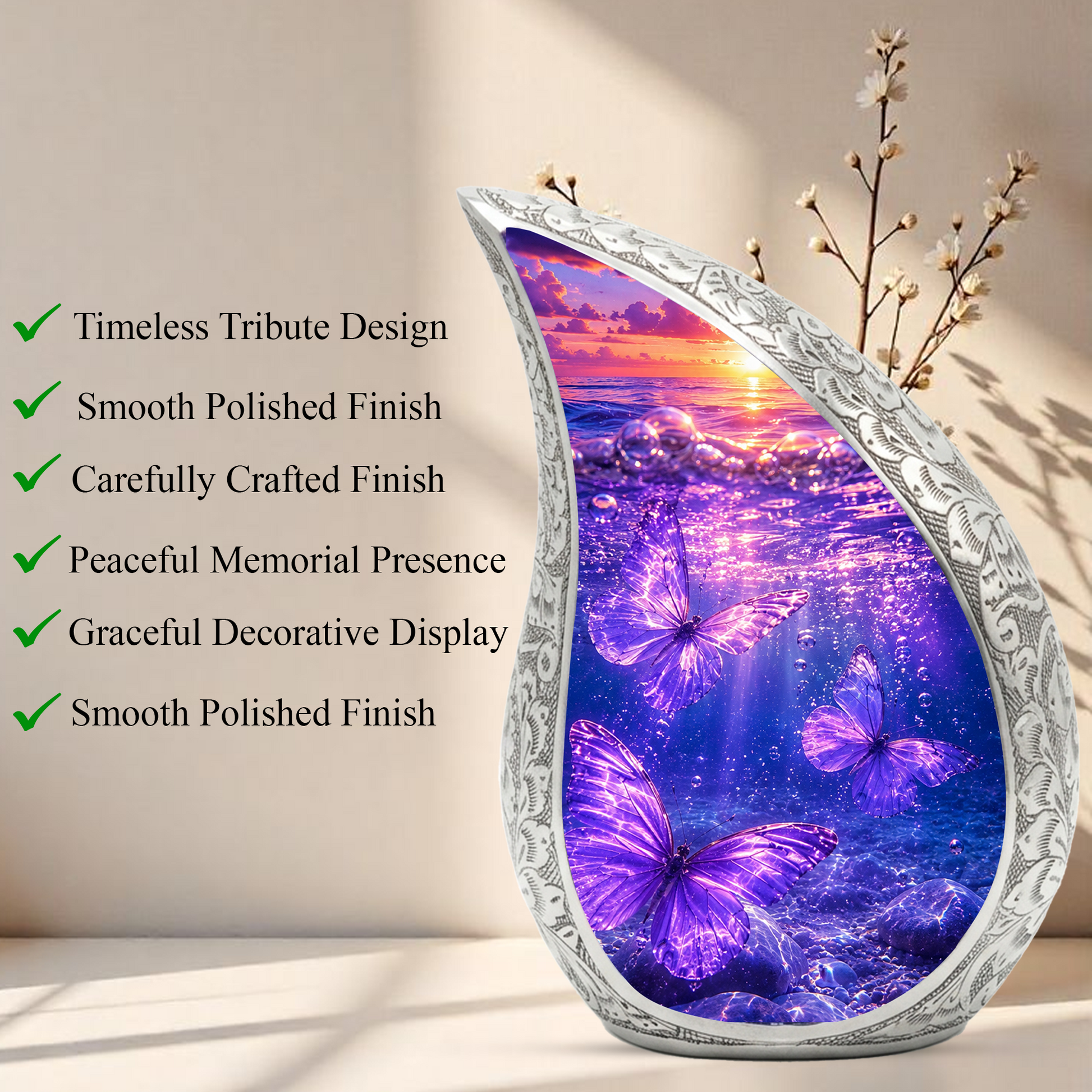 Purple Butterfly Memorial Urn for Mom, Butterfly Cremation Urn for Ashes