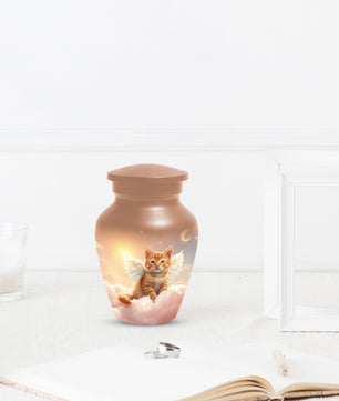 Angel Cat Urn for Ashes - Personalized Pet Memorial | Custom Metal Cremation Urn