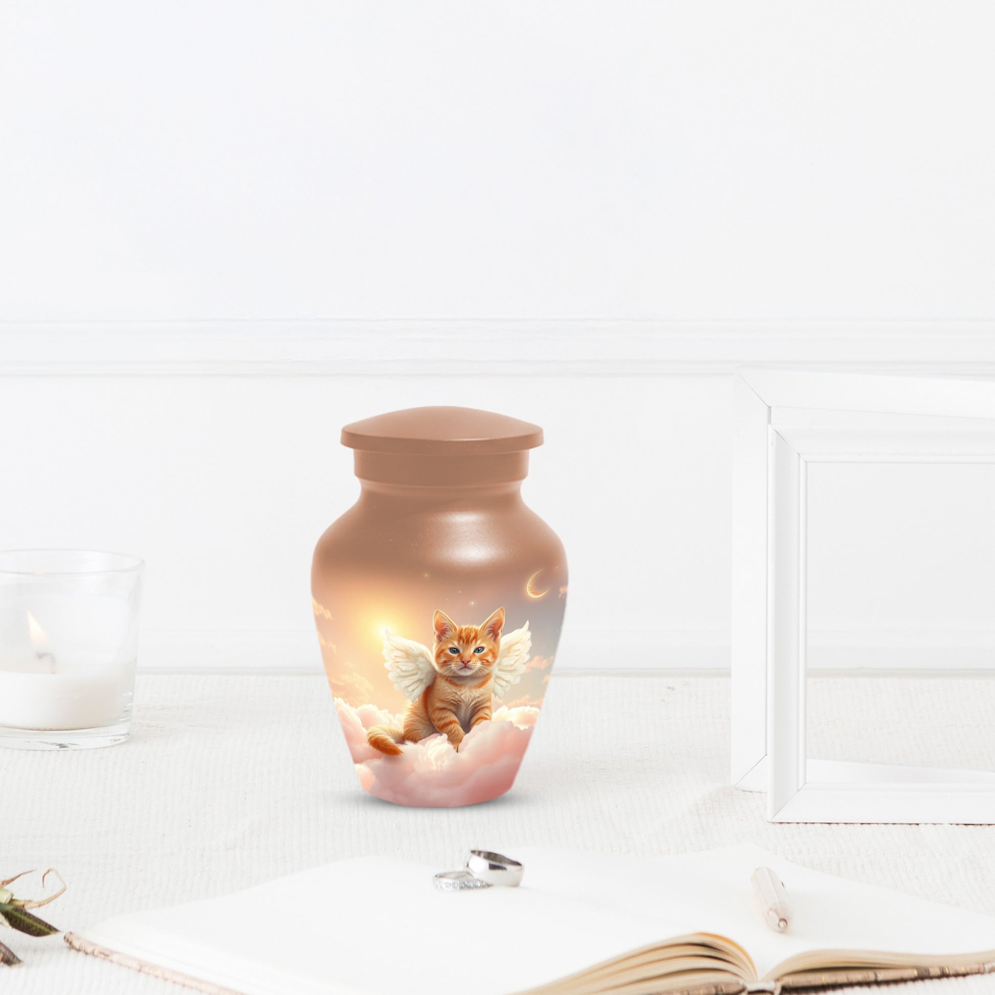 Angel Cat Urn for Ashes - Personalized Pet Memorial | Custom Metal Cremation Urn