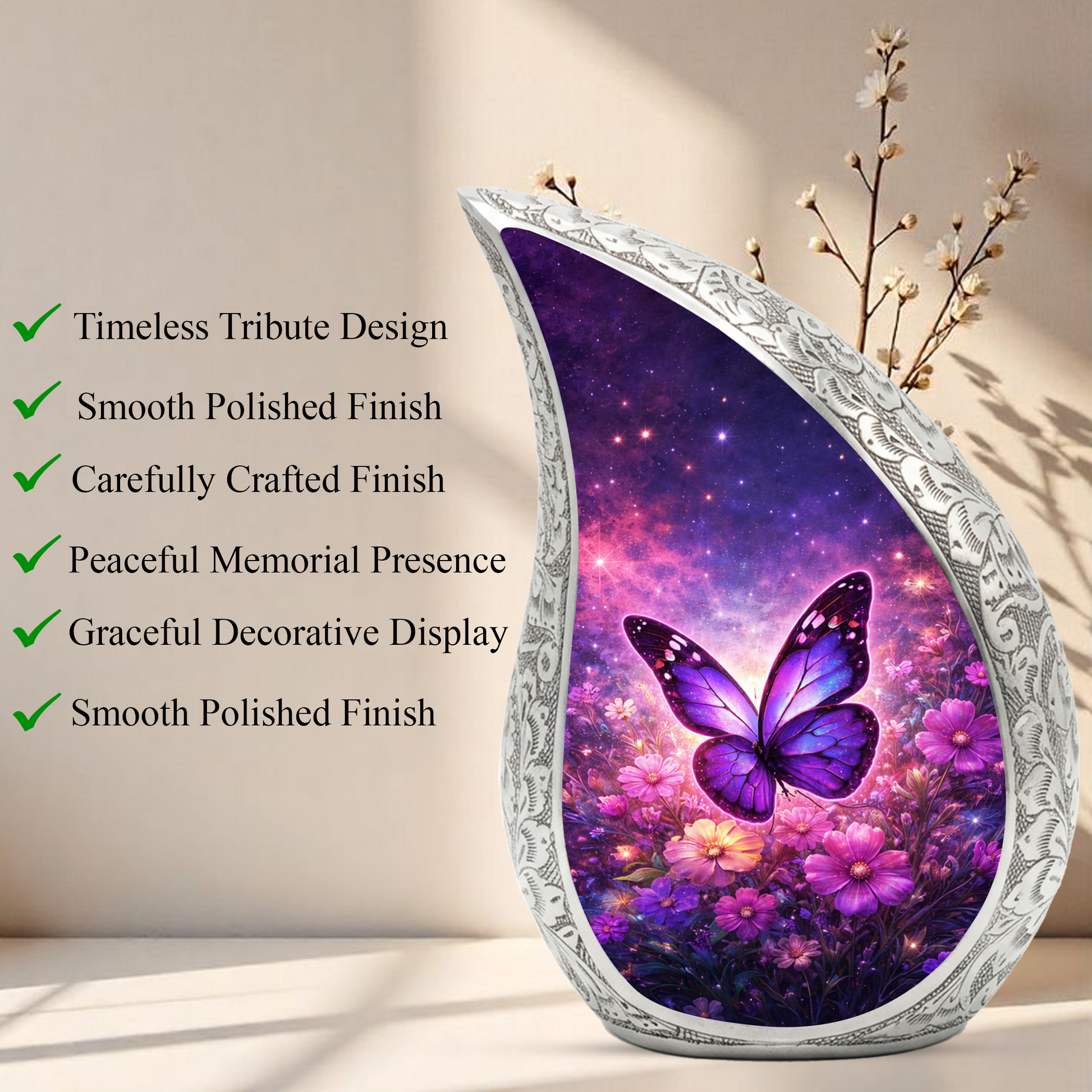 Purple Butterfly Adult Urn for Human Ashes – Premium Purple Butterfly Cremation Urn