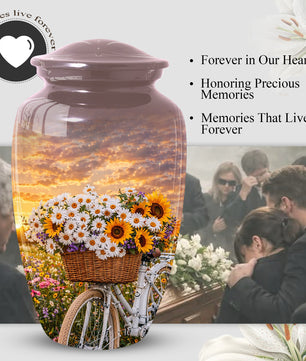 Flower Urn for Mom, Floral Cremation Large Urn for Ashes, Daisy & Sunflower Memorial Urn for Women