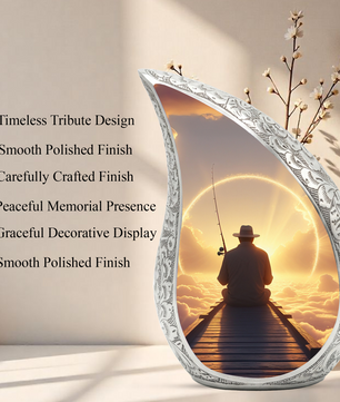 Fishing Personalized Cremation Urn for Dad – Teardrop Style Aluminum Memorial Urn, 10 Inch