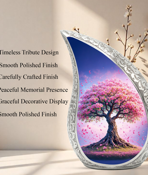 Tree of Life Personalized Cremation Urn – Teardrop Style Aluminum Memorial Urn, 10 Inch