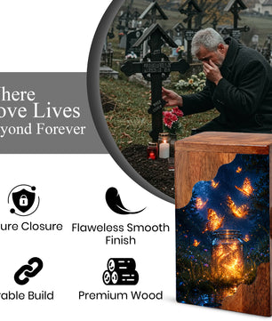 Butterfly Wooden Cremation Urn – Glowing Butterfly Memorial Urn for Human Ashes