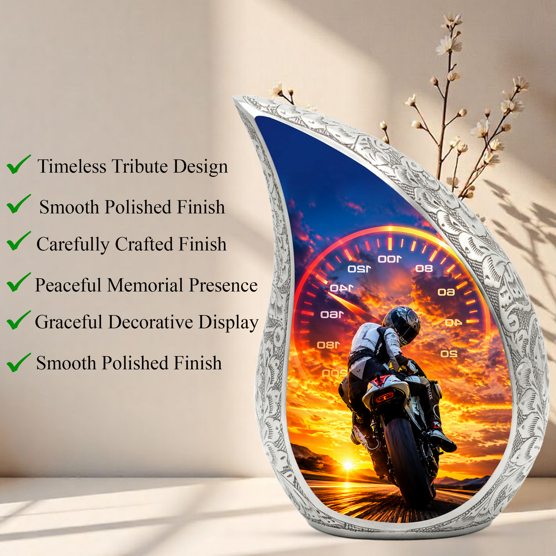 Motorcycle  Sunset Cremation Urn for Dad – Adult Urn for Ashes, Memorial Urn for Father