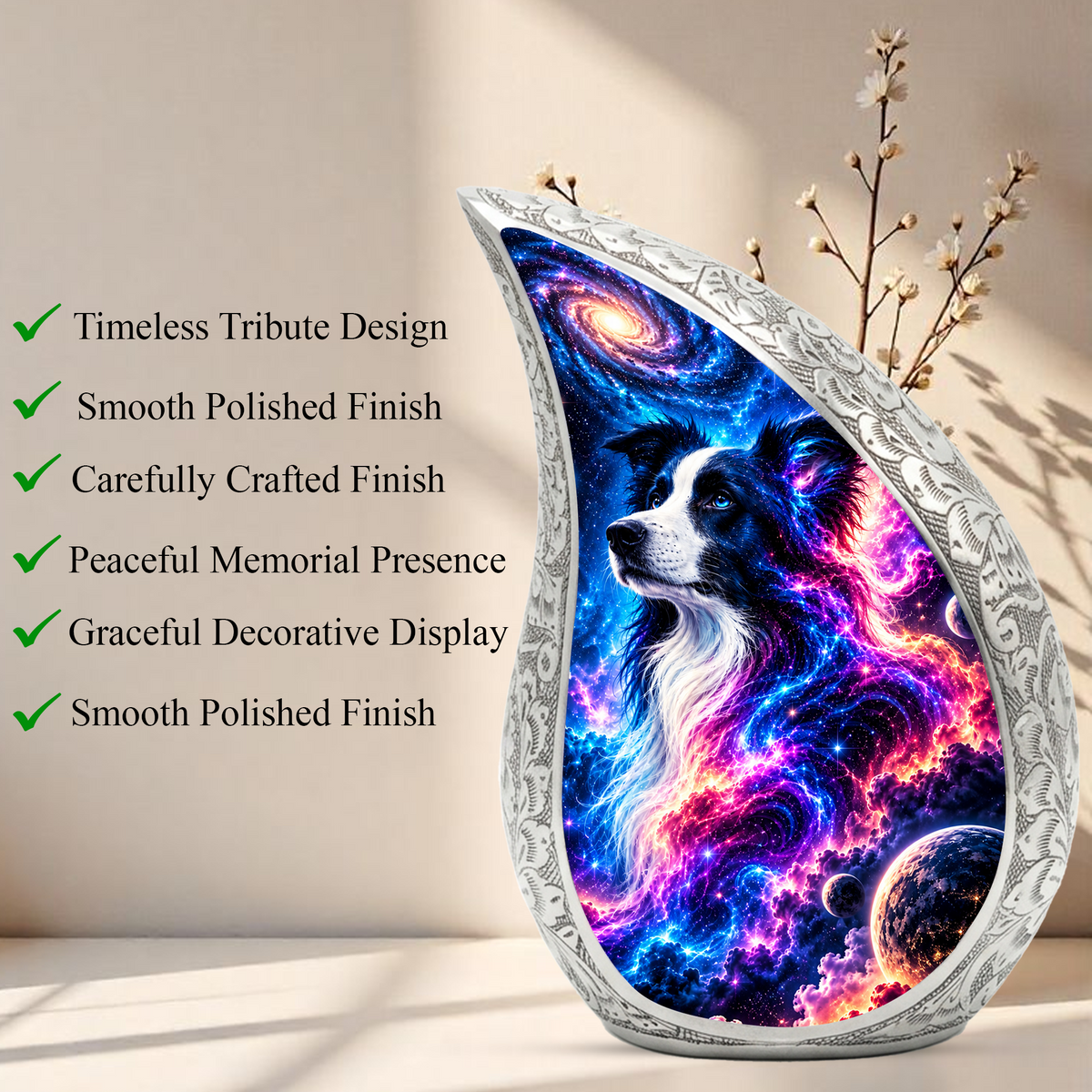 Border Collie Cremation Urn for Ashes, Personalized Dog Memorial Urn, Adult Pet Urn