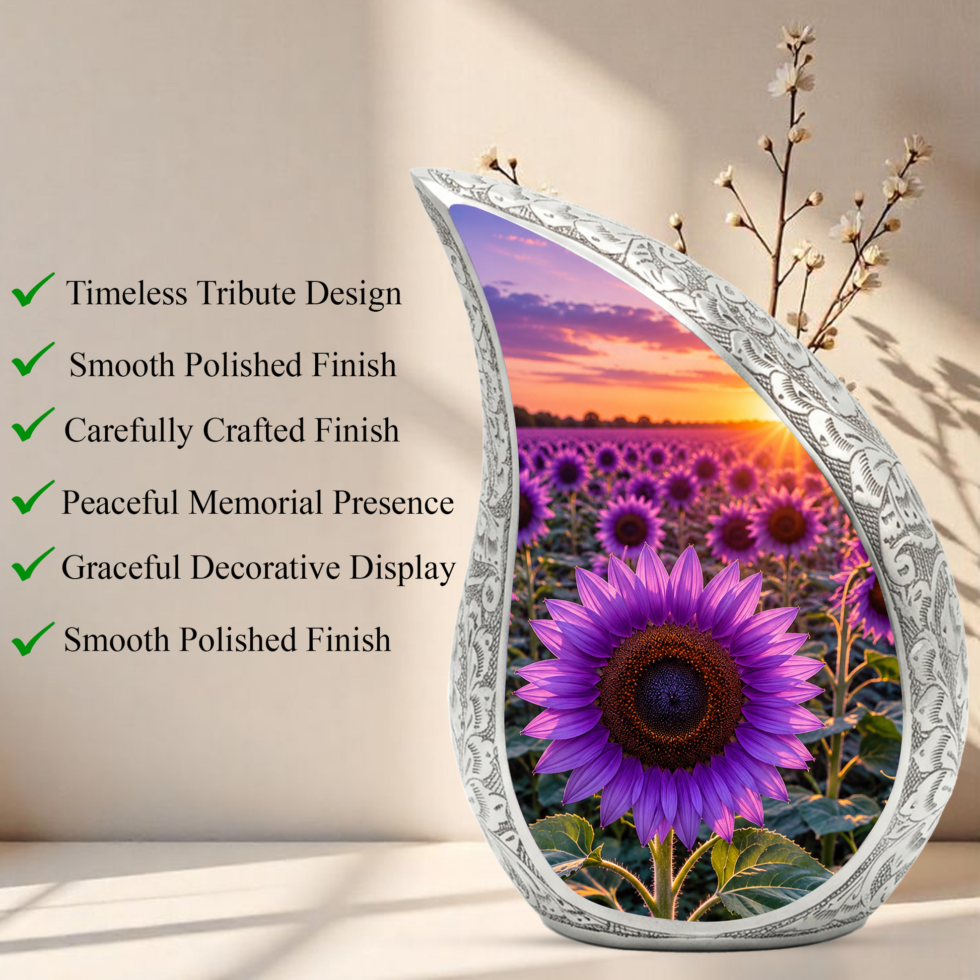 Purple Sunflower Urn for Mom | Beautiful Floral Cremation Urn for Women & Human Ashes