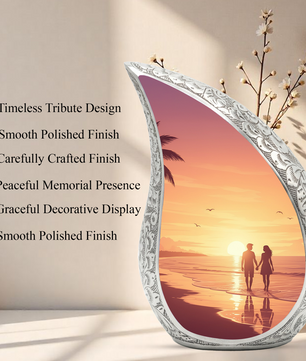 Personalized Beach Sunset Cremation Urn – Custom Ocean Memorial Urn for Ashes, Couple Beach Teardrop Aluminum Adult Urn, 10 Inch