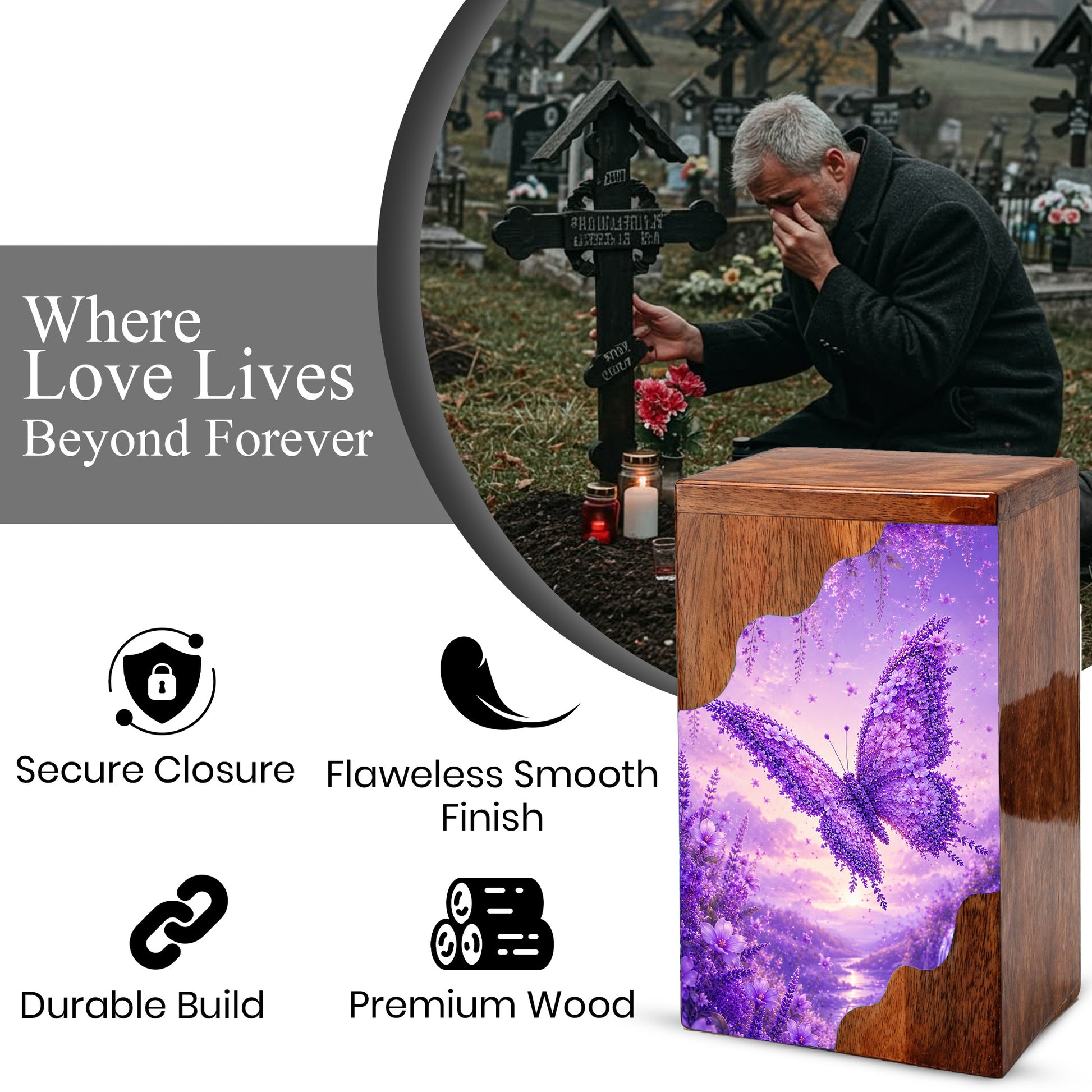 Butterfly Cremation Urn for Mom | Wooden Butterfly Urn for Human Ashes