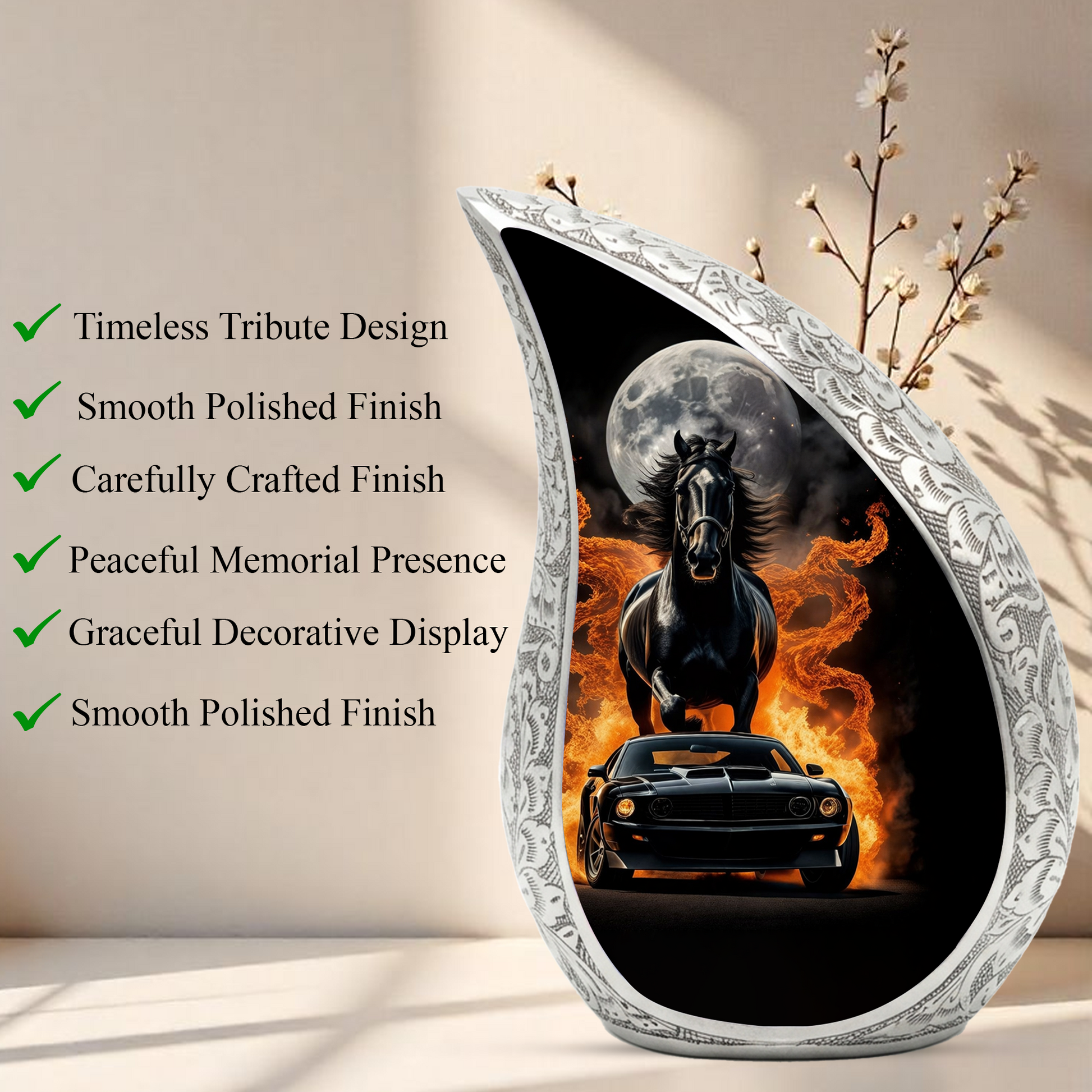 Muscle Car Cremation Urn for Dad – Personalized Urn for Father | Horse Memorial Adult Cremation Urn for Men