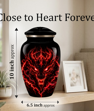 Red Dragon Cremation Urn for Ashes | Personalized Dragon Memorial Urn | Black & Red Fantasy Adult Urn