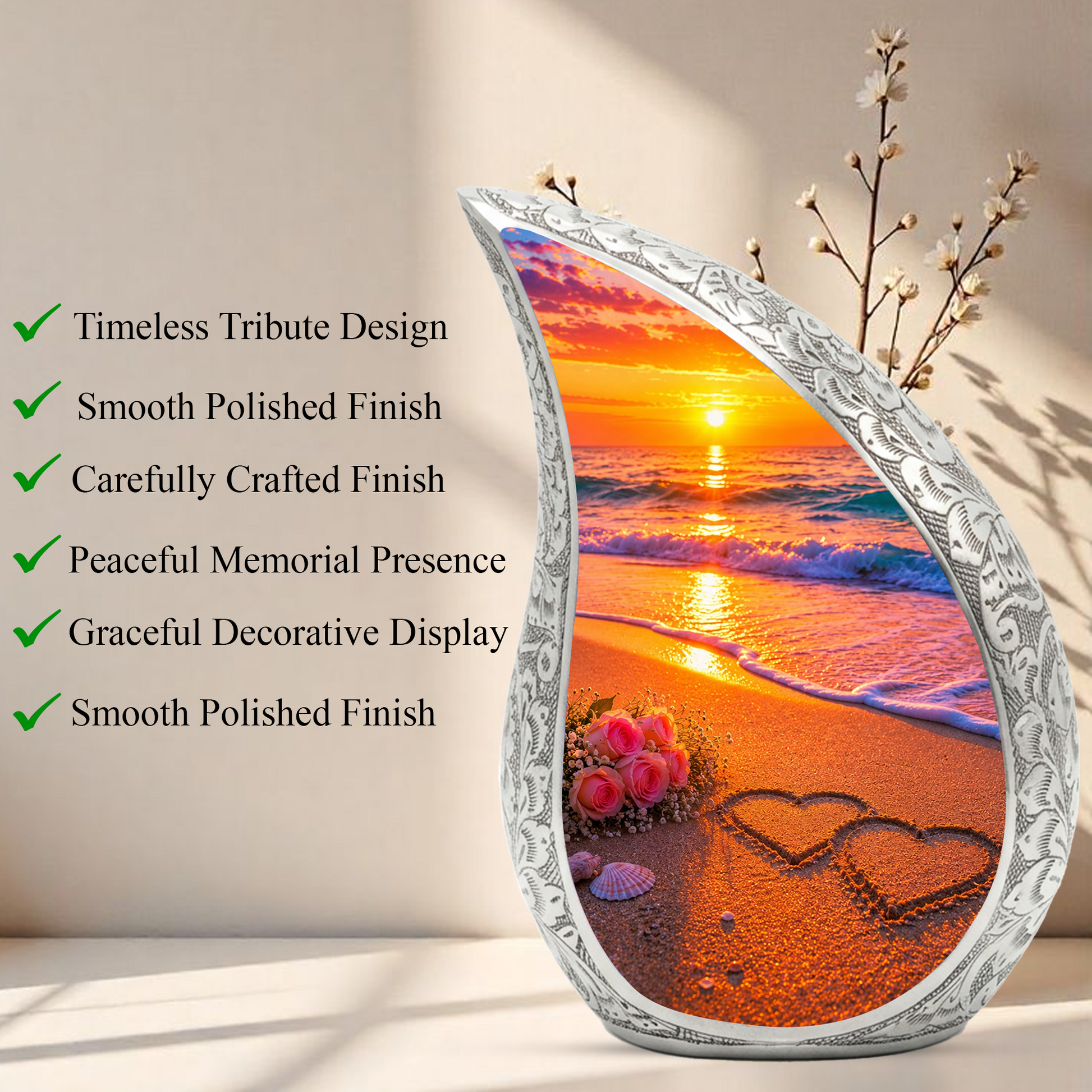 Beach Sunset Urn for Mom – Personalized Adult Cremation Urn for Human Ashes | Memorial Keepsake Funeral Urn for Women