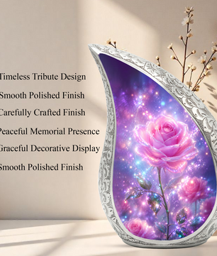 Pink Rose Memorial Urn for Mom, Floral Cremation Urn for Ashes