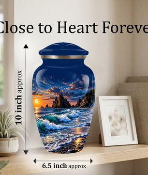 Personalized Adult Cremation Urn for Ashes, Custom Memorial Urn, Ocean Waves and Sunset Design