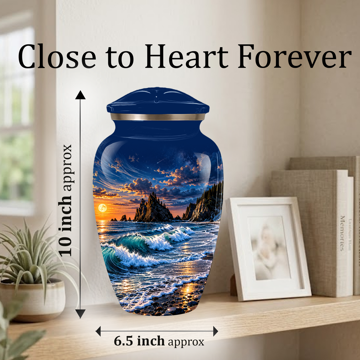 Personalized Adult Cremation Urn for Ashes, Custom Memorial Urn, Ocean Waves and Sunset Design