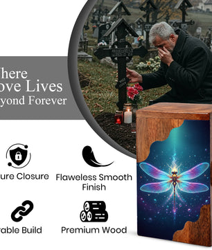 Dragonfly Wooden Cremation Urn – Radiant Butterfly Inspired Memorial Wooden Urn for Human Ashes
