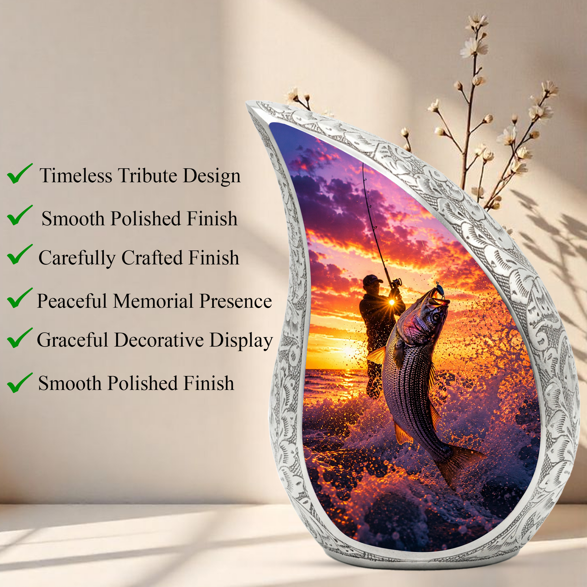 Gone Fishing Cremation Urn for Ashes, Fisherman Funeral Urn for Men