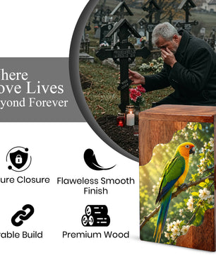 Parrot Wooden Cremation Urn – Personalized Memorial Urn for Human Ashes | Bird Memorial Wooden Urn