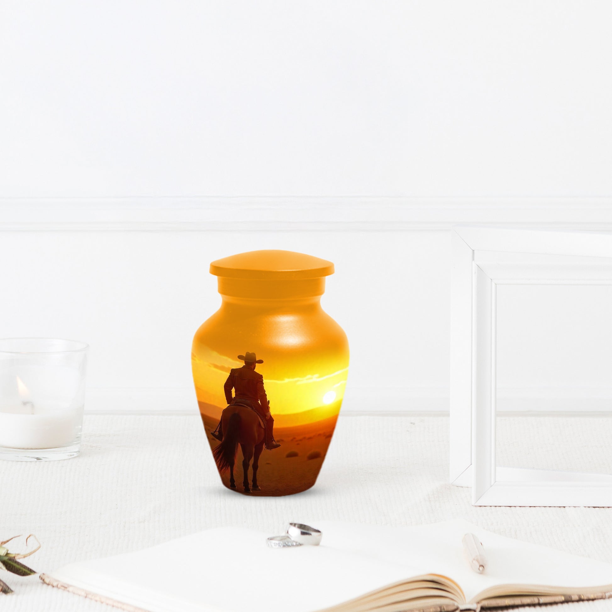 Cowboy Sunset Urn for Adult Ashes | Western Cowboy Cremation Urn for Dad
