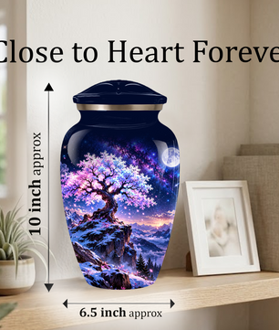 Personalized Adult Cremation Urn for Ashes, Pink Cherry Blossom Tree Memorial Urn, Custom Aluminum Urn