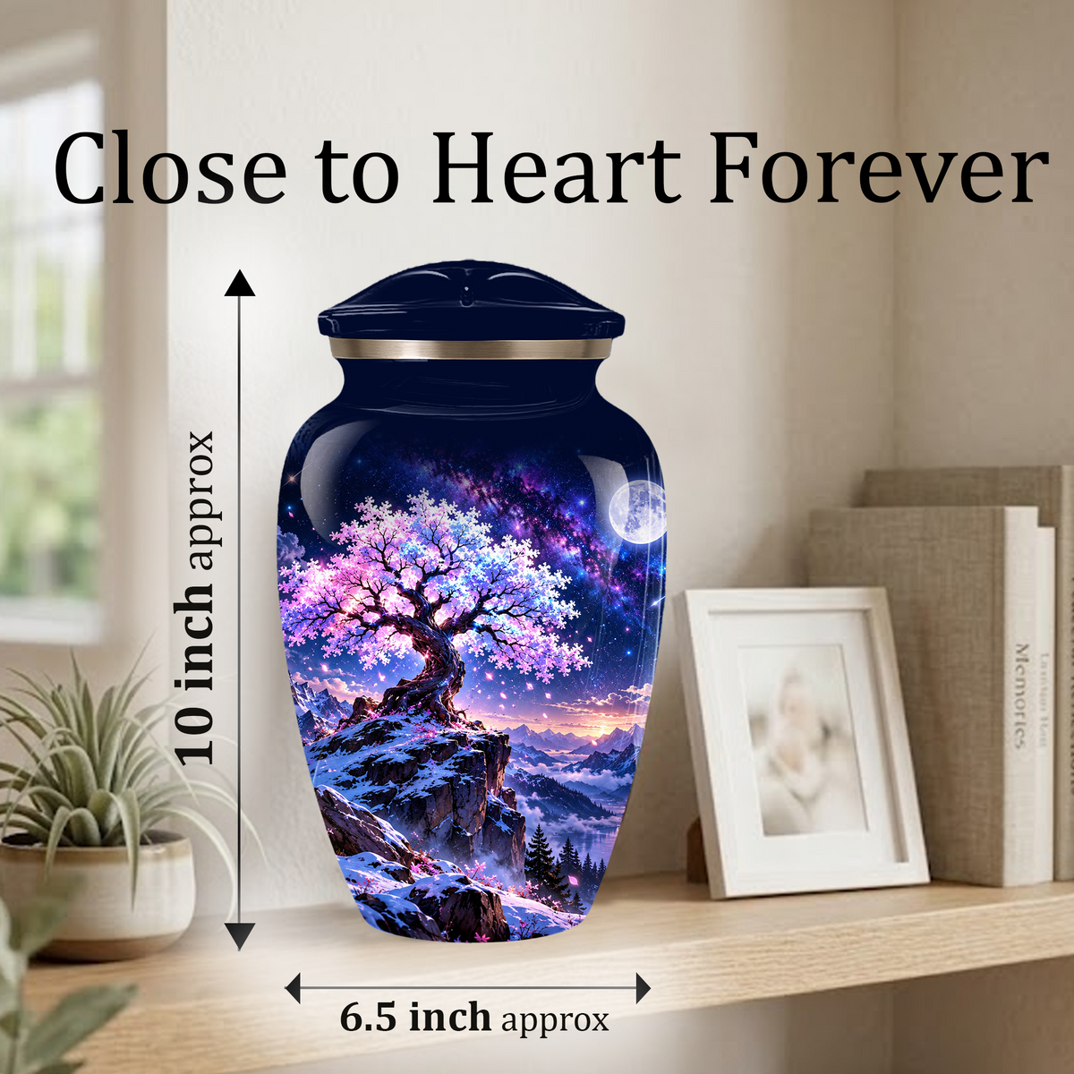 Personalized Adult Cremation Urn for Ashes, Pink Cherry Blossom Tree Memorial Urn, Custom Aluminum Urn