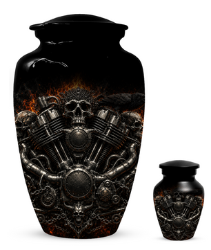 Skull Biker Urn for Ashes -  Personalized Motorcycle Memorial for Dad