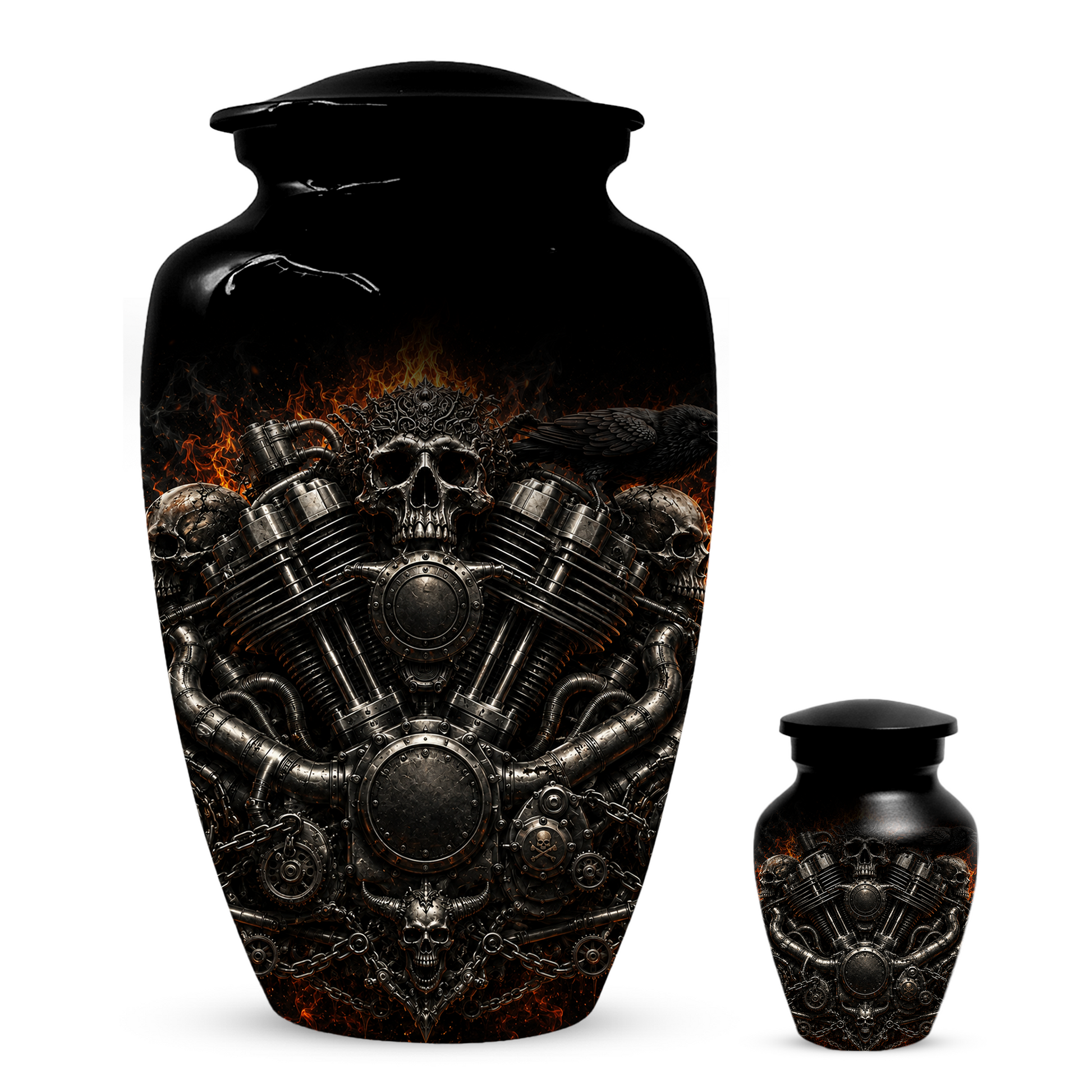 Skull Biker Urn for Ashes -  Personalized Motorcycle Memorial for Dad