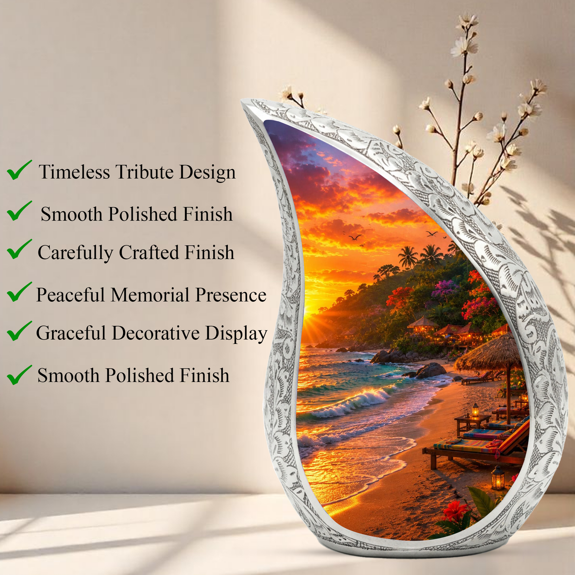 Beach Sunset Adult Urn for Mom, Cremation Keepsake Urn