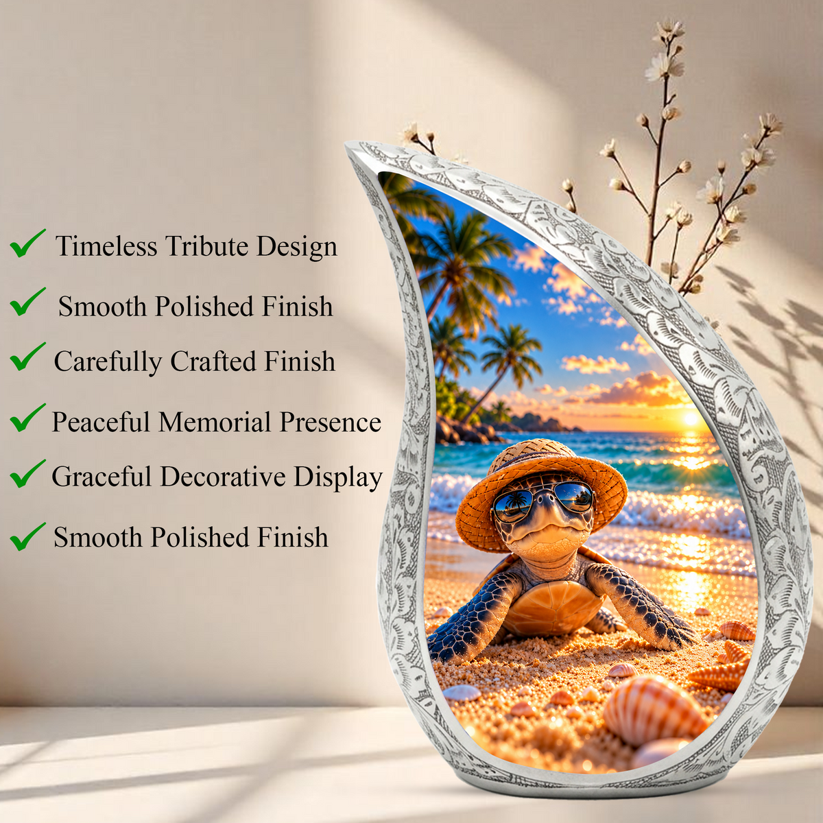 Turtle Cremation Urn for Ashes, Sea Turtle Memorial Urn, Beach Adult Urn