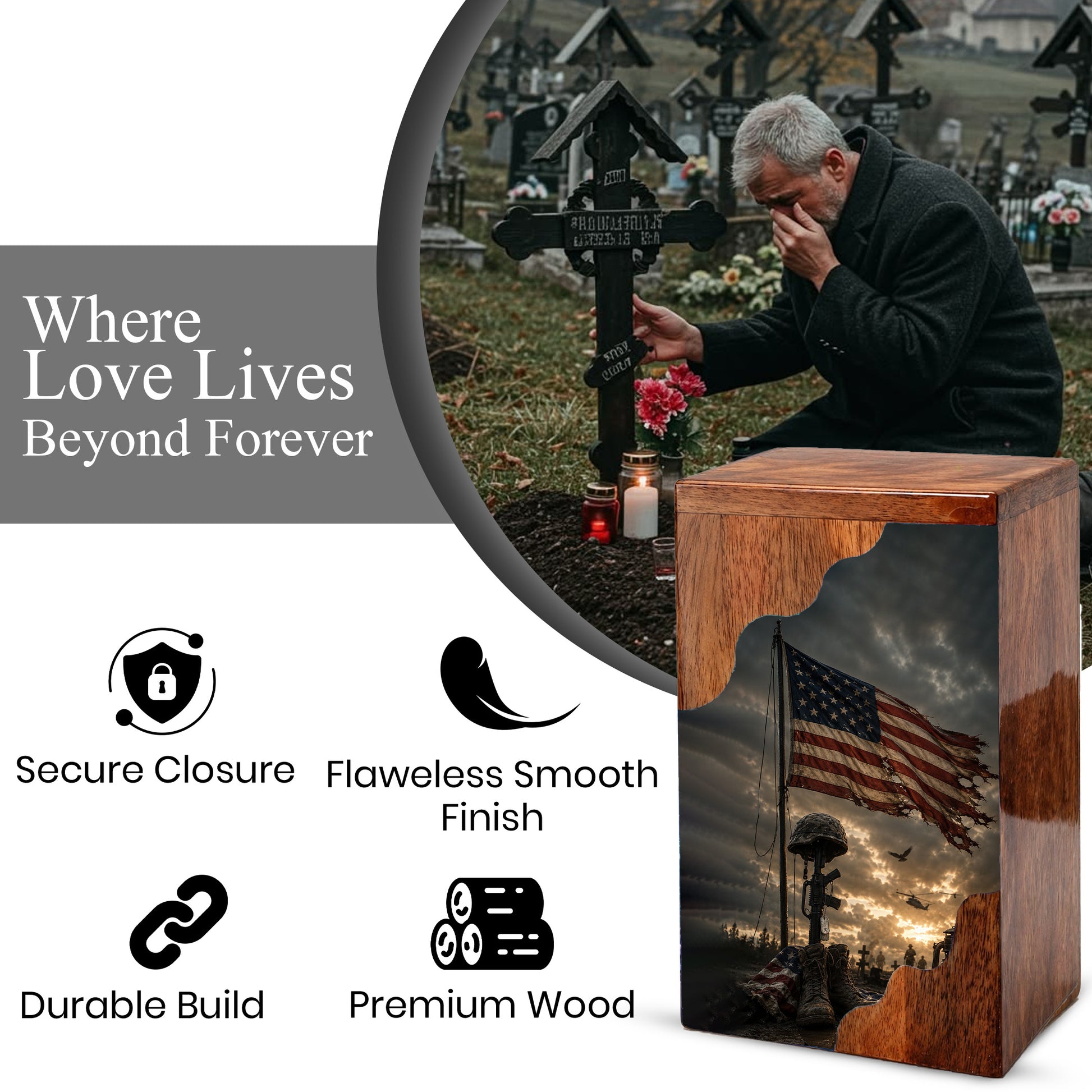 Military Wooden Cremation Urn for Human Ashes