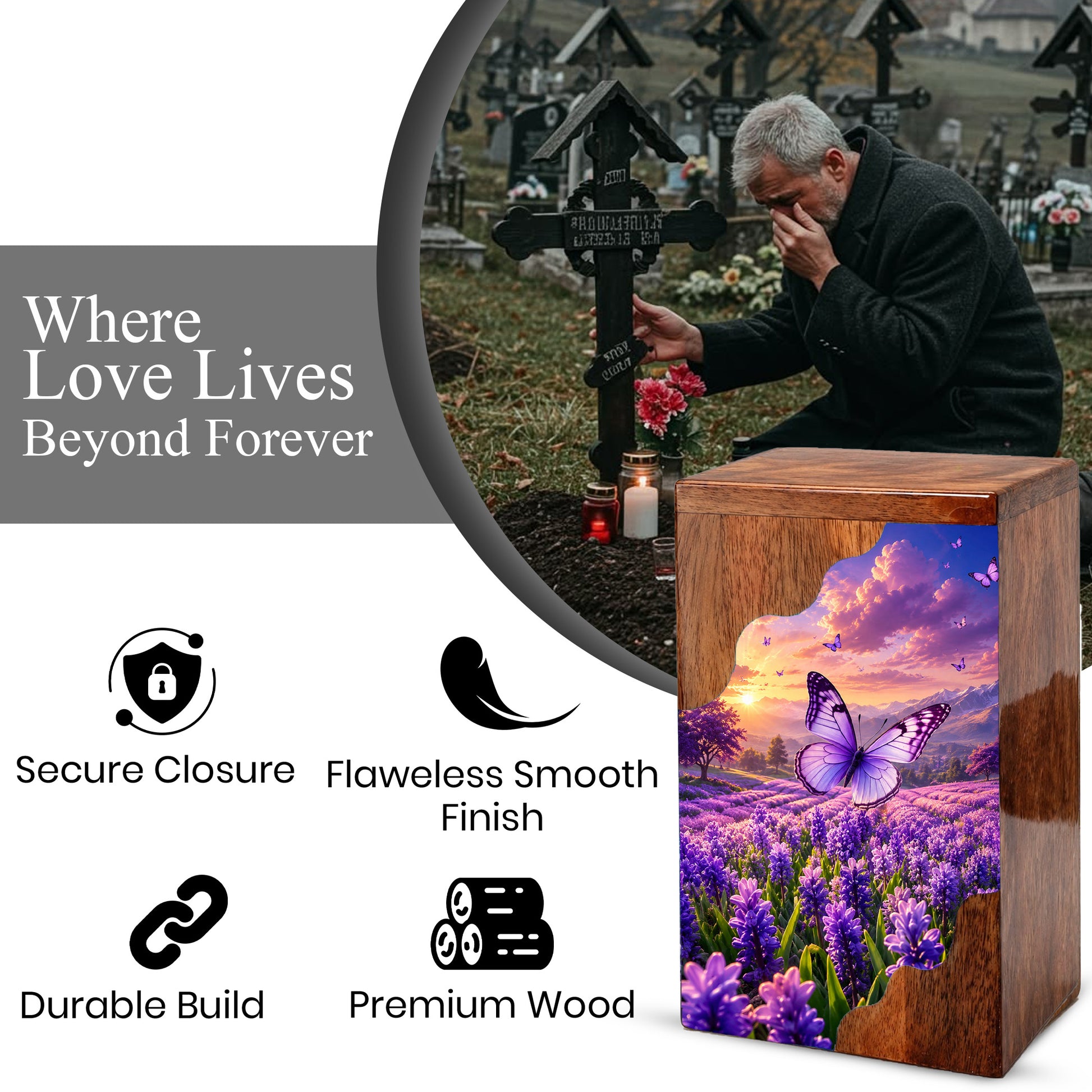Butterfly Wooden Cremation Urn for Mom | Personalized Urn for Human Ashes